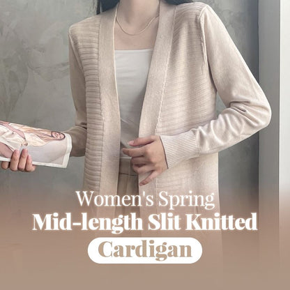 Women's Spring Mid-length Slit Knitted Cardigan