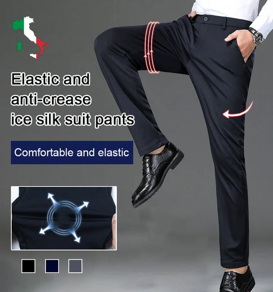 Elastic And Anti-crease Ice Silk Suit Pants