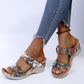 2023 New Leopard Print Leather Wedge Soft Sole Sandals