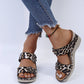 2023 New Leopard Print Leather Wedge Soft Sole Sandals