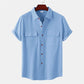 Men's solid colour casual cotton linen short sleeve shirt