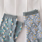 10 Pairs Women's Blue Elegant Embossed Floral Cotton Socks