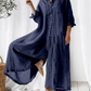 Solid Color Long-Sleeved Loose Wide-Leg Jumpsuit