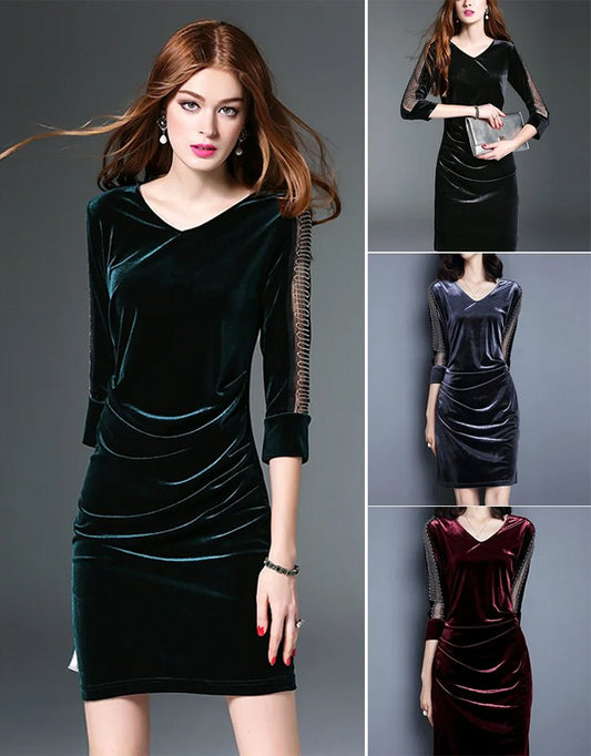 V-neck velvet waist-skimming dress